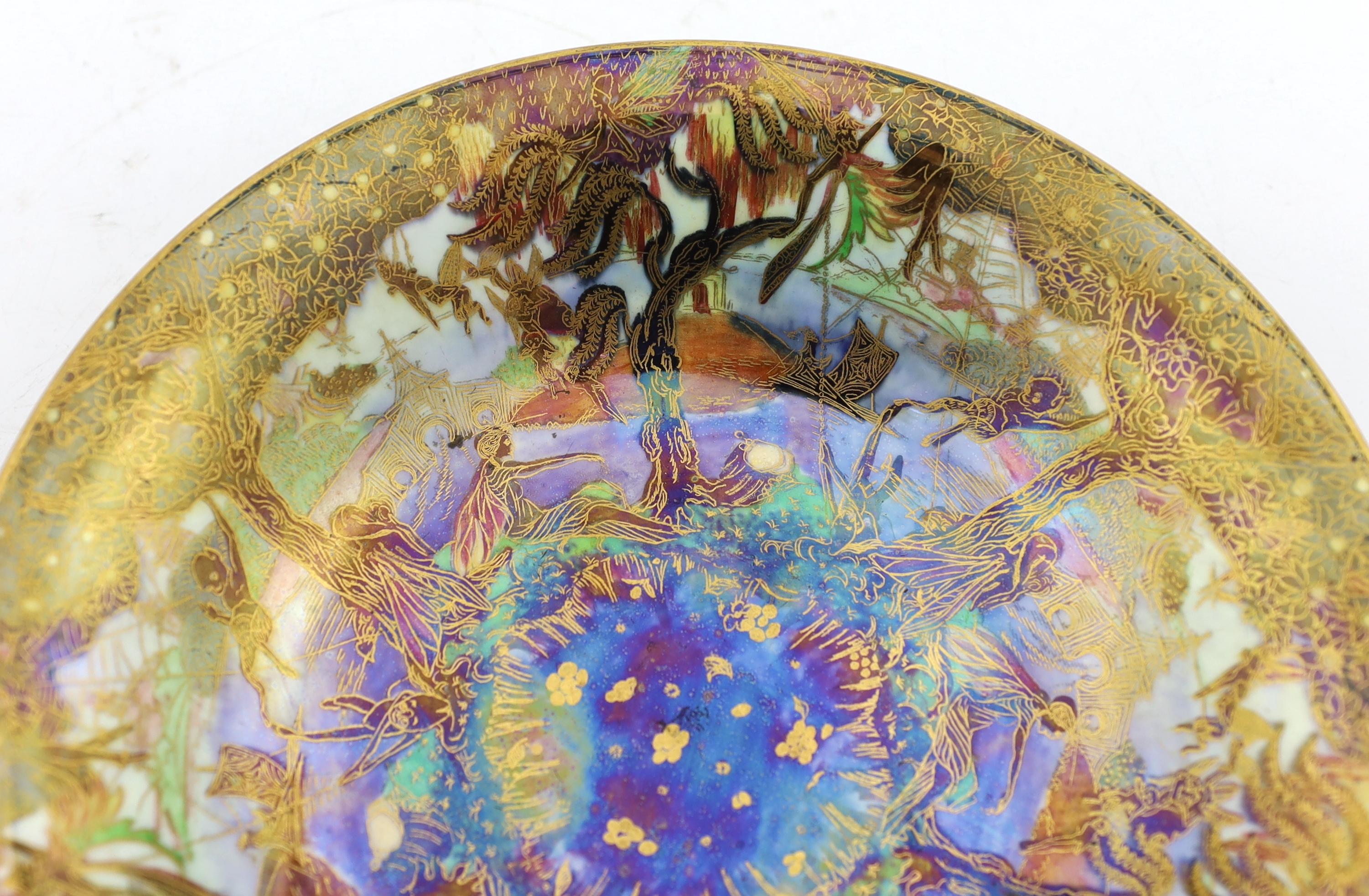 A Wedgwood Fairyland lustre ‘Jumping Faun’ Lily tray, designed by Daisy Makeig Jones, c.1925